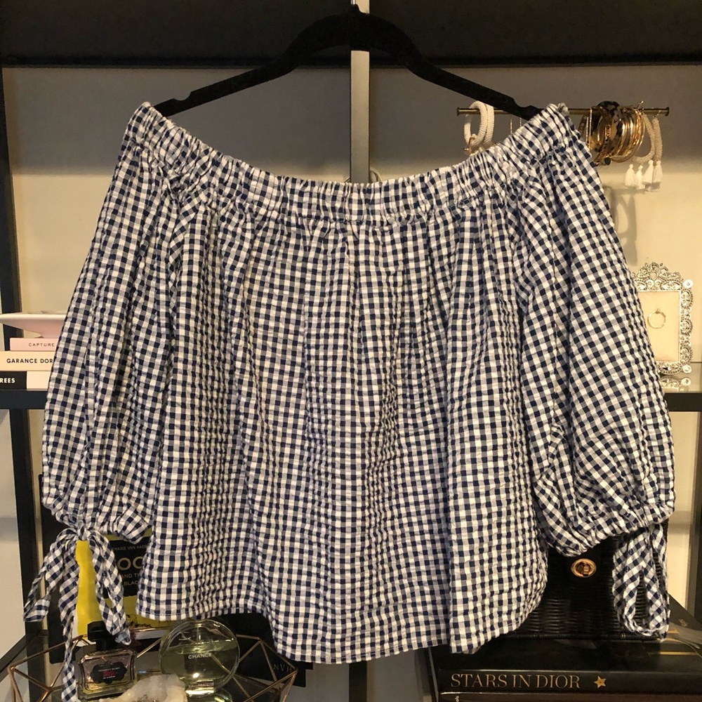 Gingham Checkered Off the Shoulder Top